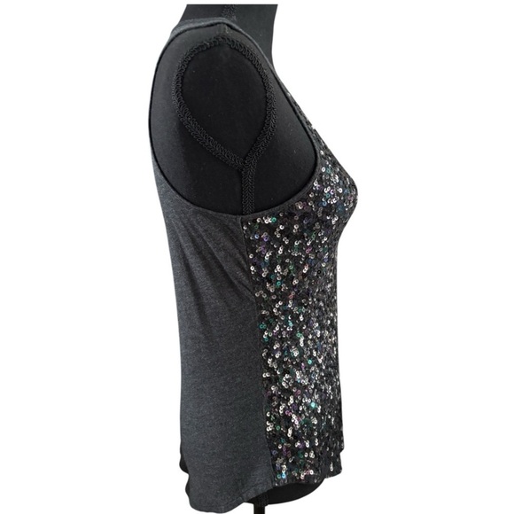 Express Sequin Black Metallic Scoop Neck Tank Top Sz Small - Picture 6 of 8